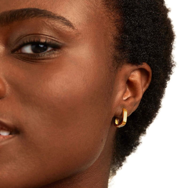 Main Image 4 of PDPAOLA™ at Zales Ribbed U-Hoop Earrings in Sterling Silver with 18K Gold Plate