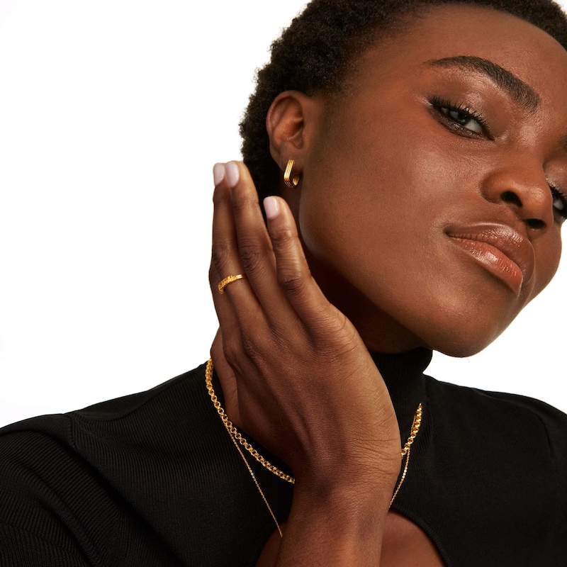 Main Image 6 of PDPAOLA™ at Zales Ribbed U-Hoop Earrings in Sterling Silver with 18K Gold Plate