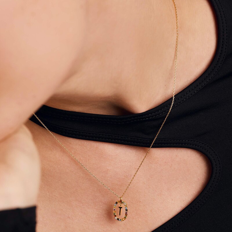 Main Image 4 of PDPAOLA™ at Zales Multi-Color "T" Pendant in Sterling Silver with 18K Gold Plate