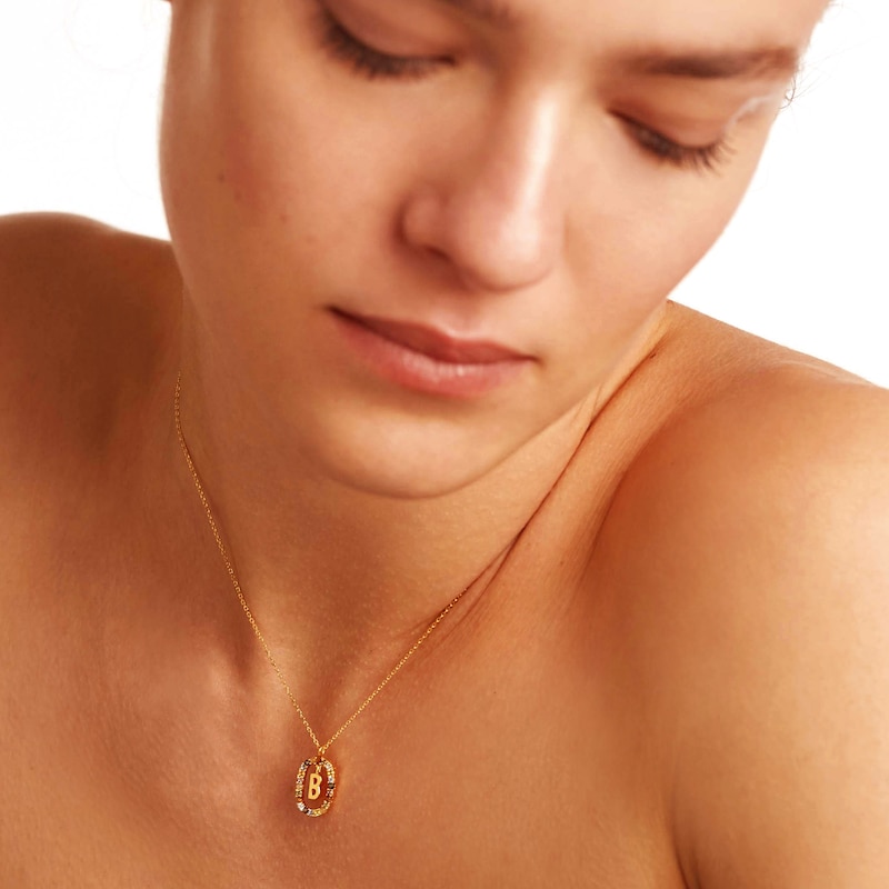 Main Image 2 of PDPAOLA™ at Zales Multi-Color "B" Pendant in Sterling Silver with 18K Gold Plate