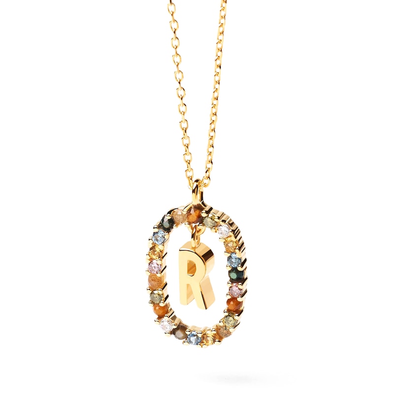 Main Image 1 of PDPAOLA™ at Zales Multi-Color "R" Pendant in Sterling Silver with 18K Gold Plate