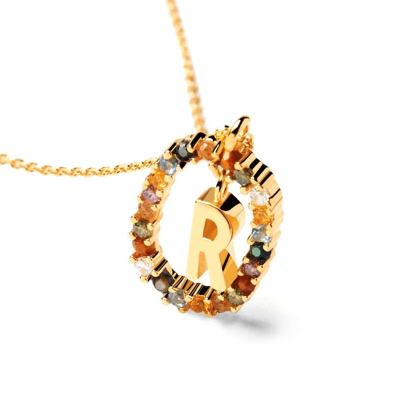 Main Image 4 of PDPAOLA™ at Zales Multi-Color "R" Pendant in Sterling Silver with 18K Gold Plate