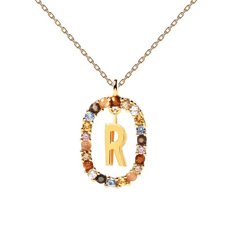 Main Image 6 of PDPAOLA™ at Zales Multi-Color "R" Pendant in Sterling Silver with 18K Gold Plate
