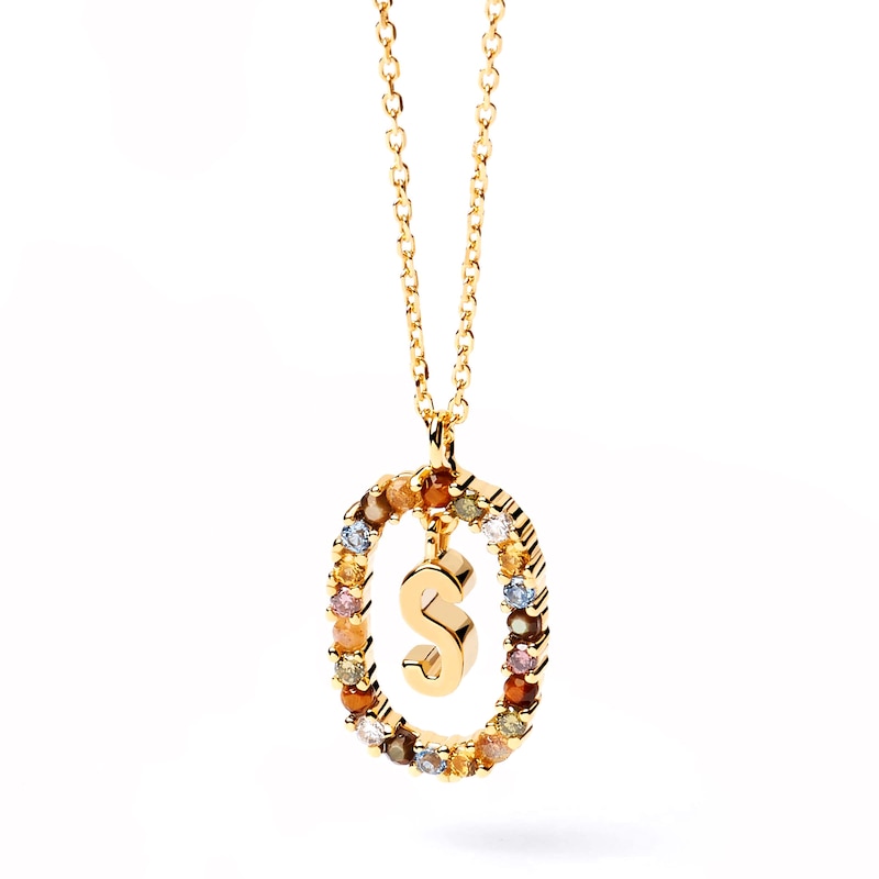 Main Image 1 of PDPAOLA™ at Zales Multi-Color "S" Pendant in Sterling Silver with 18K Gold Plate