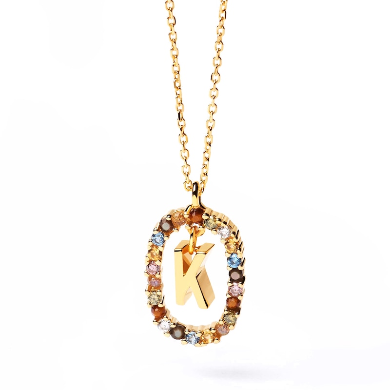 Main Image 1 of PDPAOLA™ at Zales Multi-Color "K" Pendant in Sterling Silver with 18K Gold Plate