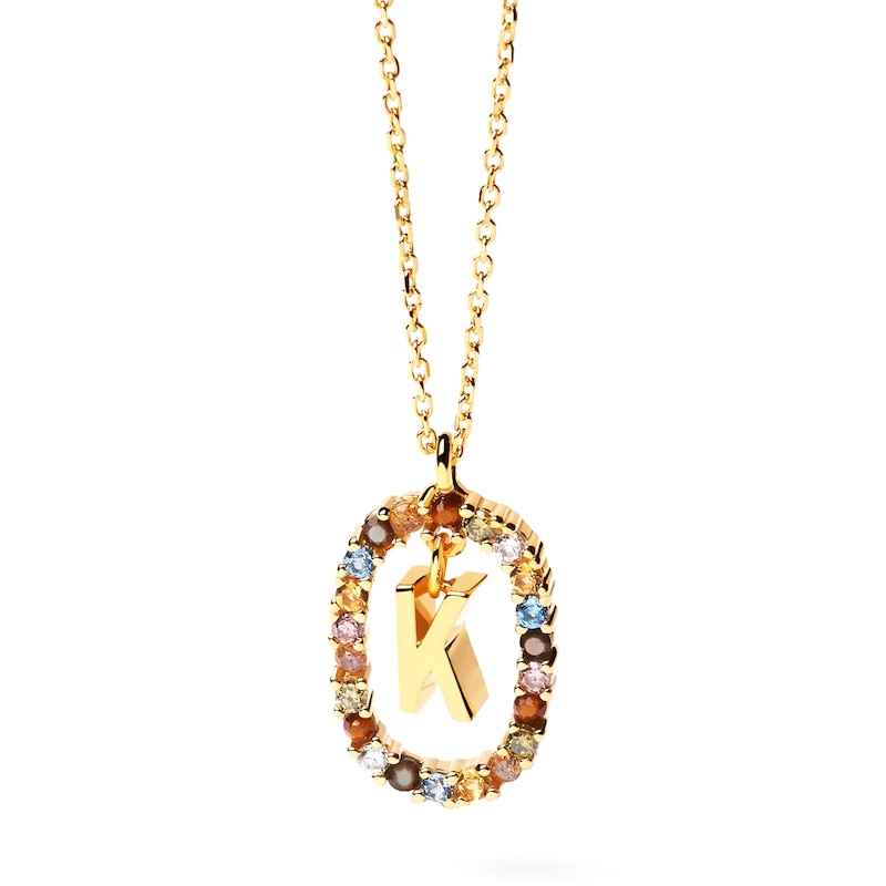 Main Image 3 of PDPAOLA™ at Zales Multi-Color "K" Pendant in Sterling Silver with 18K Gold Plate
