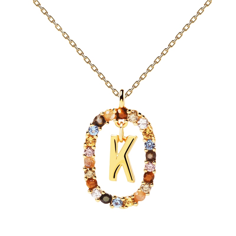 Main Image 5 of PDPAOLA™ at Zales Multi-Color "K" Pendant in Sterling Silver with 18K Gold Plate
