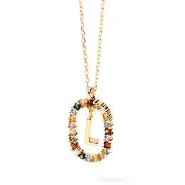 PDPAOLA™ at Zales Multi-Color "L" Pendant in Sterling Silver with 18K Gold Plate
