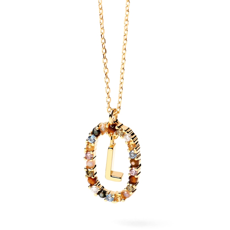 Main Image 1 of PDPAOLA™ at Zales Multi-Color "L" Pendant in Sterling Silver with 18K Gold Plate