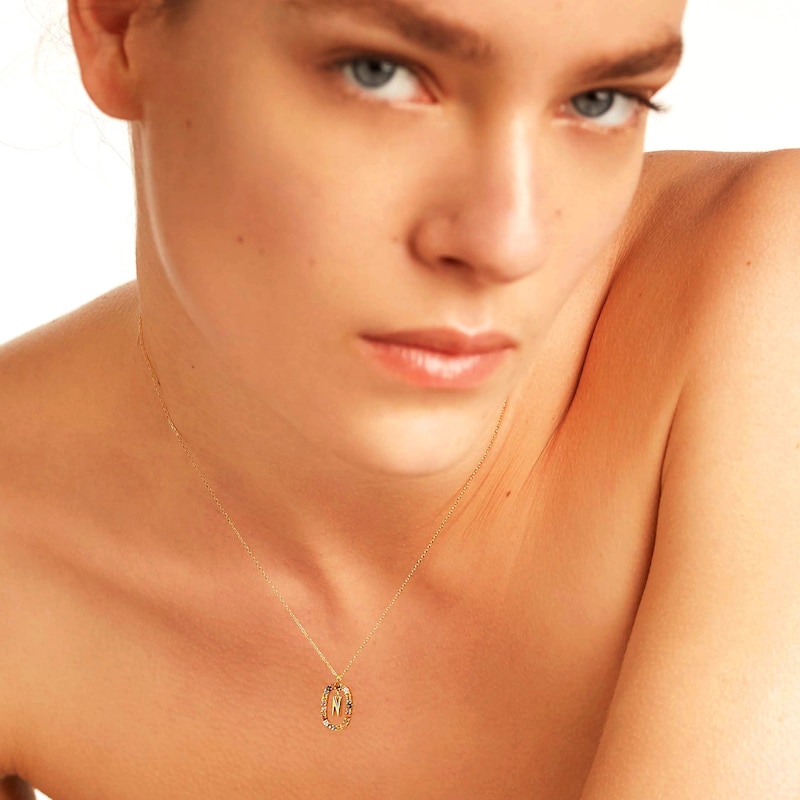 Main Image 2 of PDPAOLA™ at Zales Multi-Color "N" Pendant in Sterling Silver with 18K Gold Plate