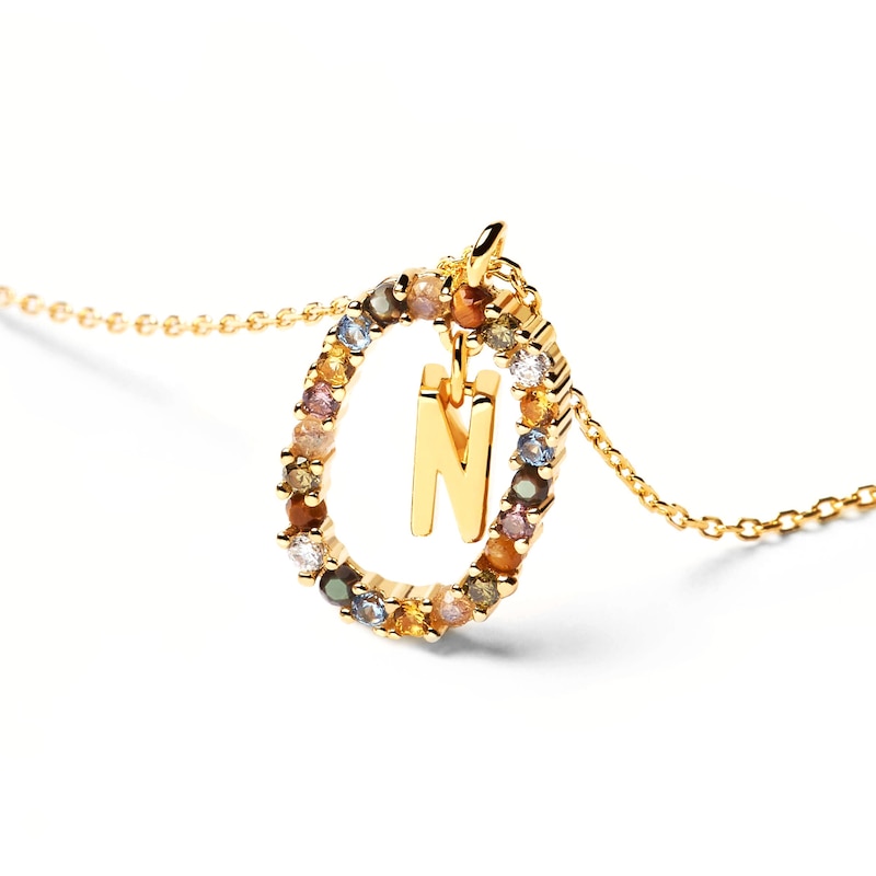 Main Image 4 of PDPAOLA™ at Zales Multi-Color "N" Pendant in Sterling Silver with 18K Gold Plate