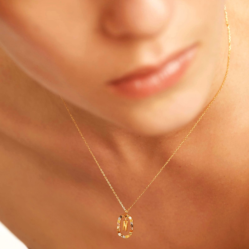 Main Image 5 of PDPAOLA™ at Zales Multi-Color "N" Pendant in Sterling Silver with 18K Gold Plate