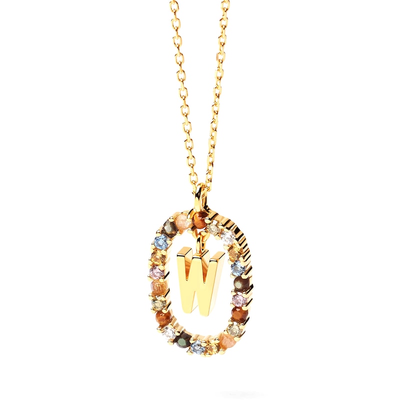 Main Image 1 of PDPAOLA™ at Zales Multi-Color "W" Pendant in Sterling Silver with 18K Gold Plate