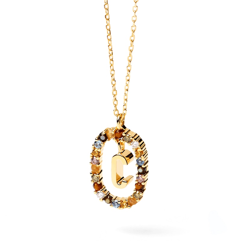 Main Image 1 of PDPAOLA™ at Zales Multi-Color "C" Pendant in Sterling Silver with 18K Gold Plate