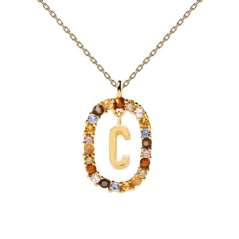 Main Image 5 of PDPAOLA™ at Zales Multi-Color "C" Pendant in Sterling Silver with 18K Gold Plate