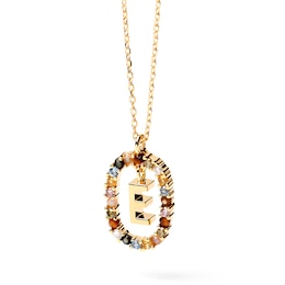 PDPAOLA™ at Zales Multi-Color "E" Pendant in Sterling Silver with 18K Gold Plate