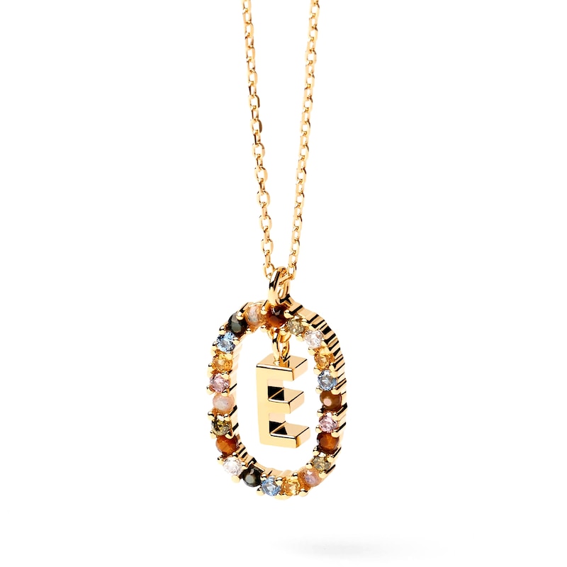 Main Image 1 of PDPAOLA™ at Zales Multi-Color "E" Pendant in Sterling Silver with 18K Gold Plate
