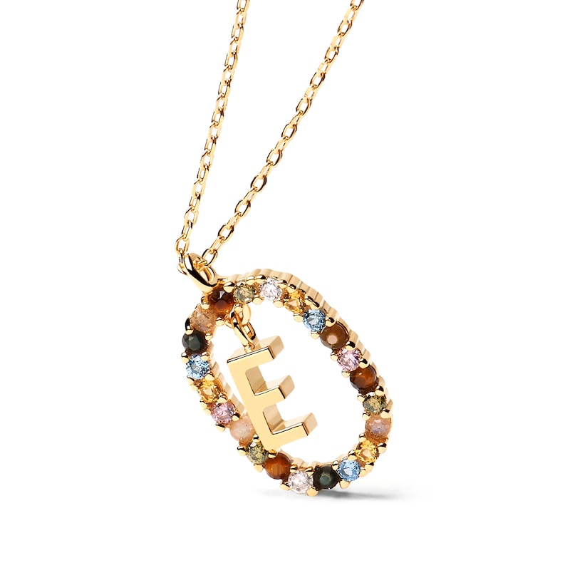 Main Image 3 of PDPAOLA™ at Zales Multi-Color "E" Pendant in Sterling Silver with 18K Gold Plate