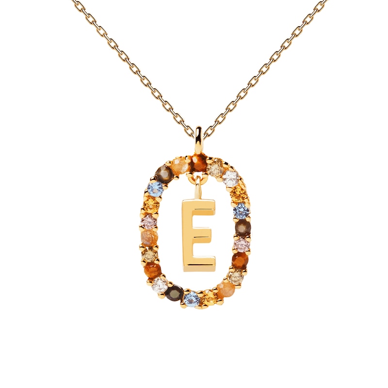 Main Image 5 of PDPAOLA™ at Zales Multi-Color "E" Pendant in Sterling Silver with 18K Gold Plate