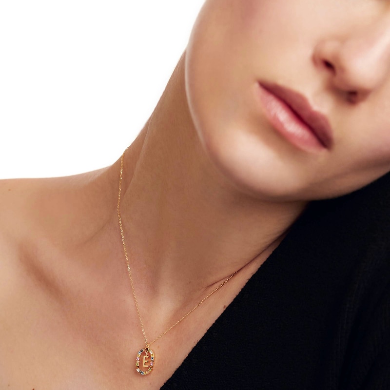 Main Image 6 of PDPAOLA™ at Zales Multi-Color "E" Pendant in Sterling Silver with 18K Gold Plate