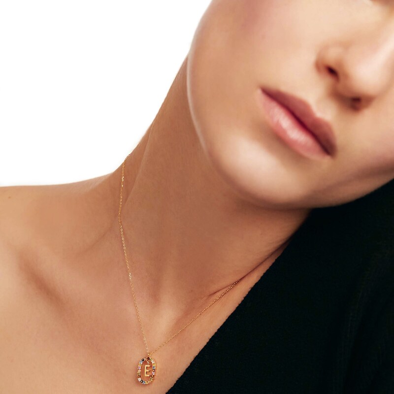 Main Image 8 of PDPAOLA™ at Zales Multi-Color "E" Pendant in Sterling Silver with 18K Gold Plate