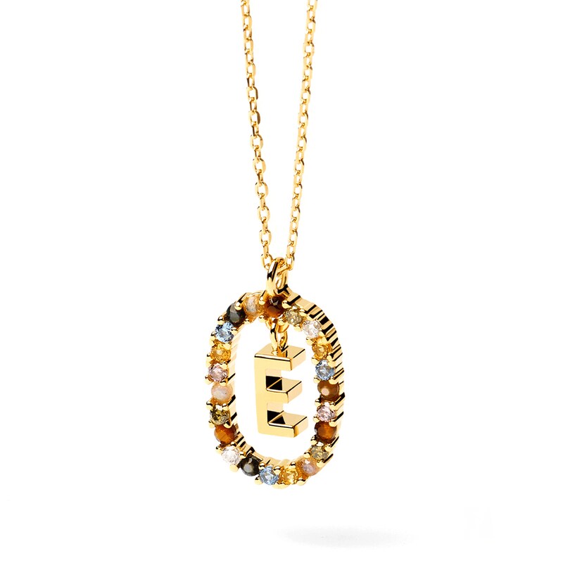 Main Image 9 of PDPAOLA™ at Zales Multi-Color "E" Pendant in Sterling Silver with 18K Gold Plate