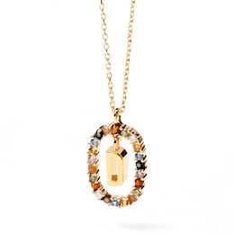 PDPAOLA™ at Zales Multi-Color "D" Pendant in Sterling Silver with 18K Gold Plate