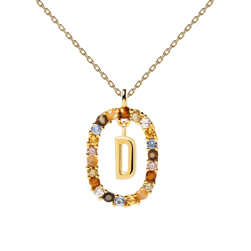 Main Image 4 of PDPAOLA™ at Zales Multi-Color "D" Pendant in Sterling Silver with 18K Gold Plate