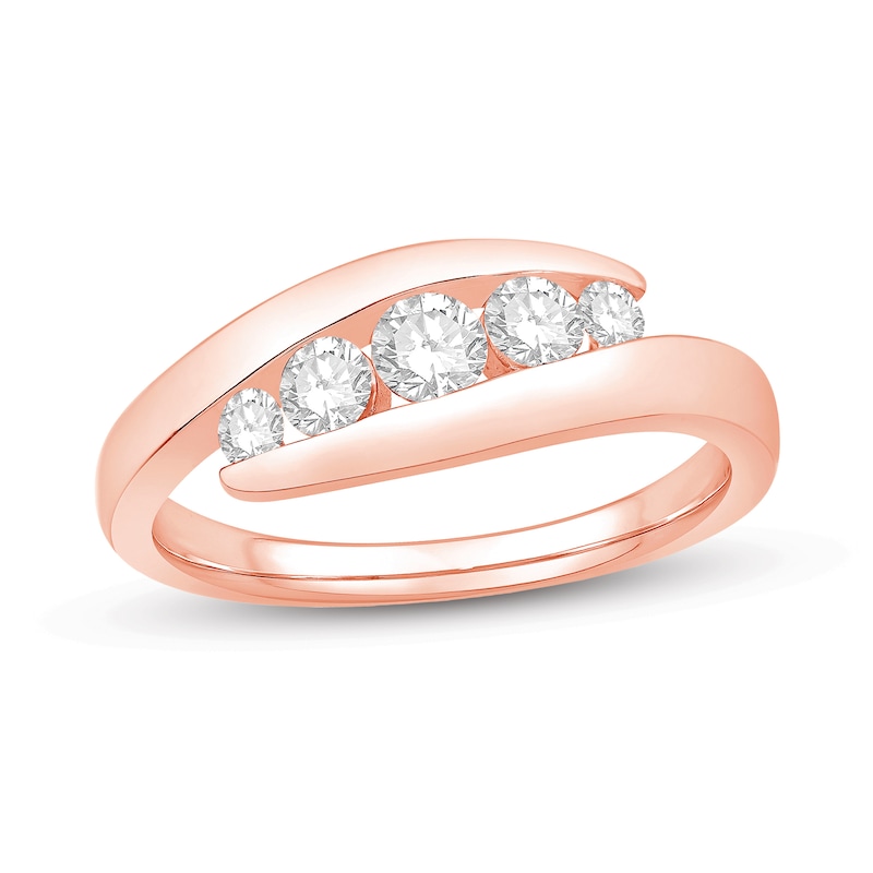Main Image 1 of 1/2 CT. T.W. Diamond Graduated Five Stone Anniversary Band in 14K Rose Gold