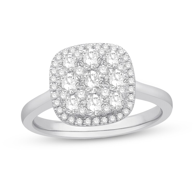 Main Image 1 of 1 CT. T.W. Cushion-Shaped Multi-Diamond Frame Engagement Ring in 14K White Gold