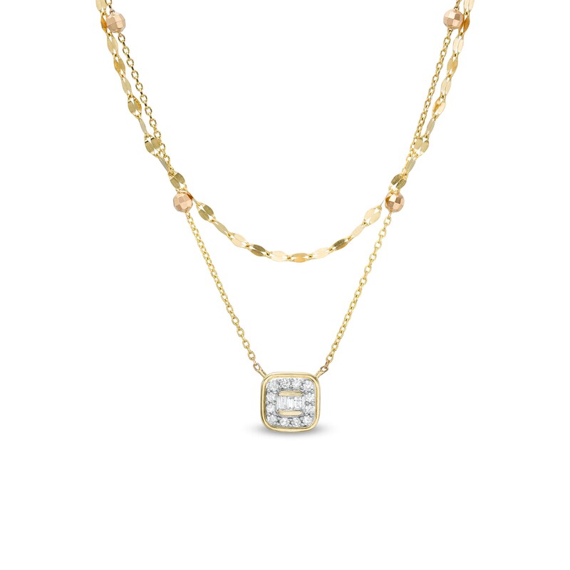 Main Image 1 of 1/6 CT. T.W. Cushion-Shaped Multi-Diamond Frame Double Strand Necklace in 10K Gold - 16.5"