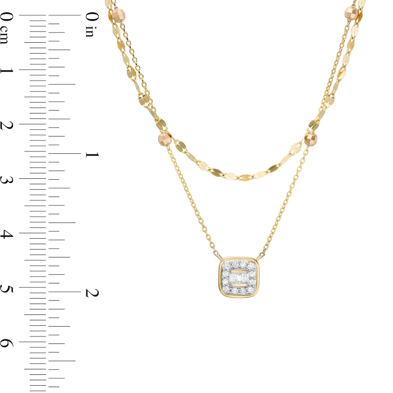 Main Image 3 of 1/6 CT. T.W. Cushion-Shaped Multi-Diamond Frame Double Strand Necklace in 10K Gold - 16.5"