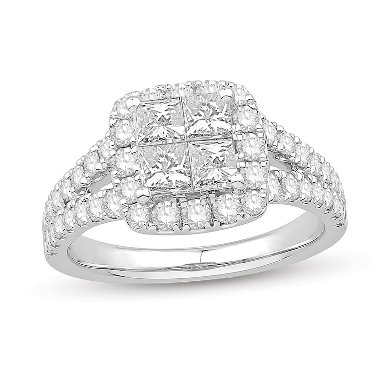 1-3/4 CT. T.W. Quad Princess-Cut Diamond Cushion-Shaped Frame Engagement Ring in 14K White Gold