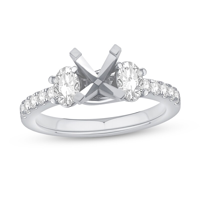 Main Image 1 of 7/8 CT. T.W. Oval Diamond Three Stone Semi-Mount in 14K White Gold
