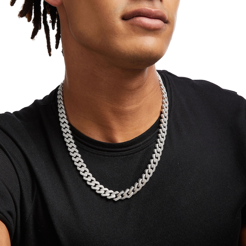 Main Image 2 of Men's 10 CT. T.W. Diamond Curb Chain Necklace in 10K White Gold – 22"