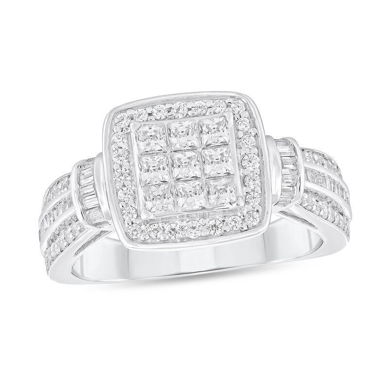 1 CT. T.W. Princess-Shaped Multi-Diamond Frame Engagement Ring in 14K White Gold