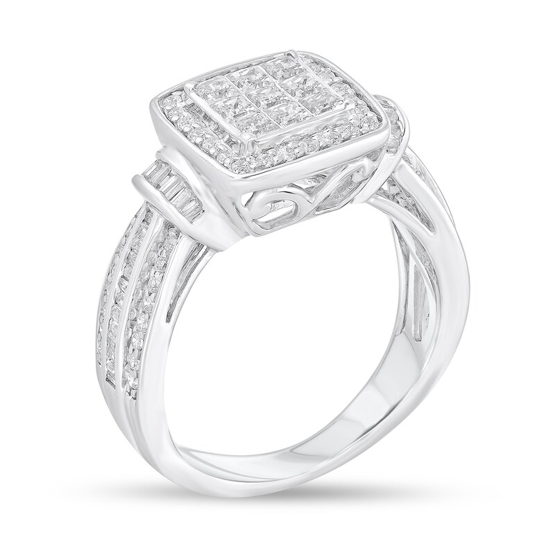 1 CT. T.W. Princess-Shaped Multi-Diamond Frame Engagement Ring in 14K White Gold