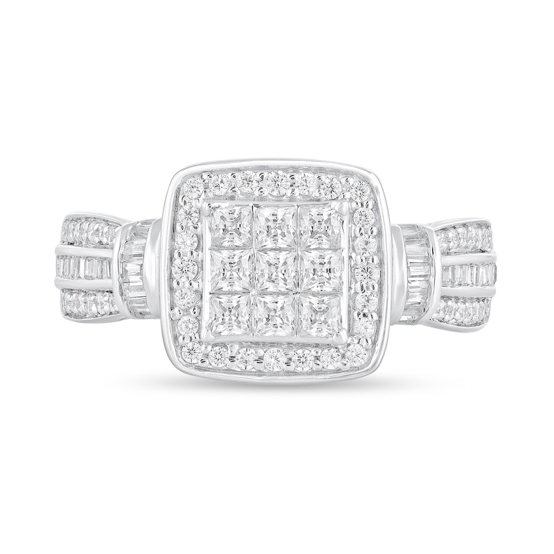 1 CT. T.W. Princess-Shaped Multi-Diamond Frame Engagement Ring in 14K White Gold