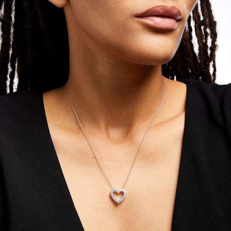 Main Image 2 of 1 CT. T.W. Certified Lab-Grown Diamond Heart Outline Pendant in 14K White Gold (F/SI2)
