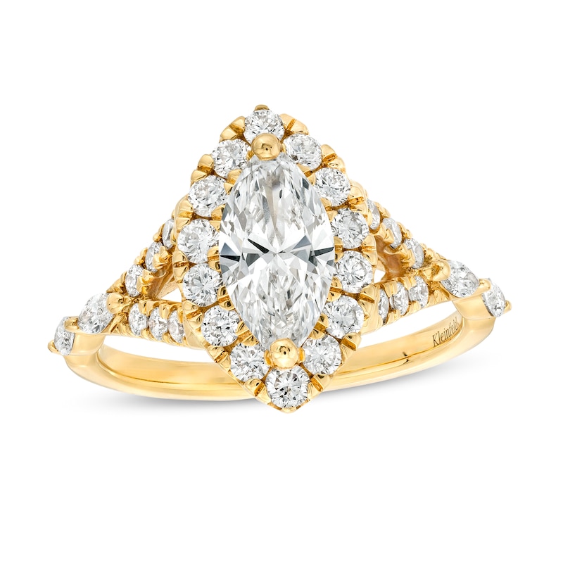 Main Image 1 of Kleinfeld® x Zales 2 CT. T.W. Certified Marquise Lab-Grown Diamond Split Shank Engagement Ring in 18K Gold (F/VS2)