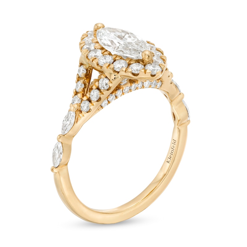 Main Image 3 of Kleinfeld® x Zales 2 CT. T.W. Certified Marquise Lab-Grown Diamond Split Shank Engagement Ring in 18K Gold (F/VS2)