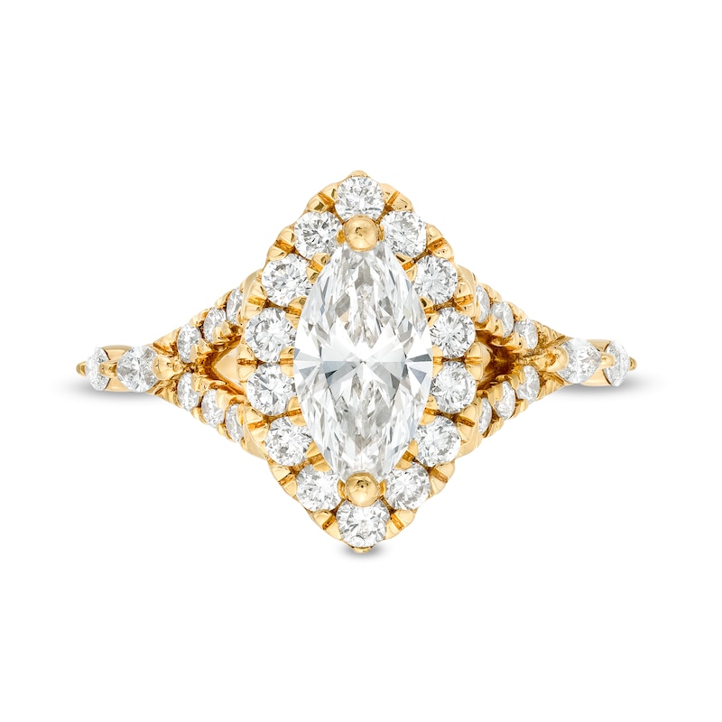 Kleinfeld® x Zales 2 CT. T.W. Certified Marquise Lab-Created Diamond Split Shank Engagement Ring in 18K Gold (F/VS2)