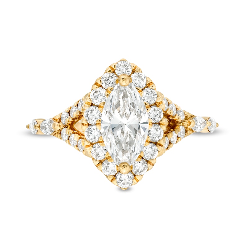 Main Image 4 of Kleinfeld® x Zales 2 CT. T.W. Certified Marquise Lab-Grown Diamond Split Shank Engagement Ring in 18K Gold (F/VS2)