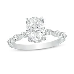 Kleinfeld® x Zales 2-1/5 CT. T.W. Certified Oval Lab-Created Diamond Scallop Shank Engagement Ring in Platinum (F/VS2)