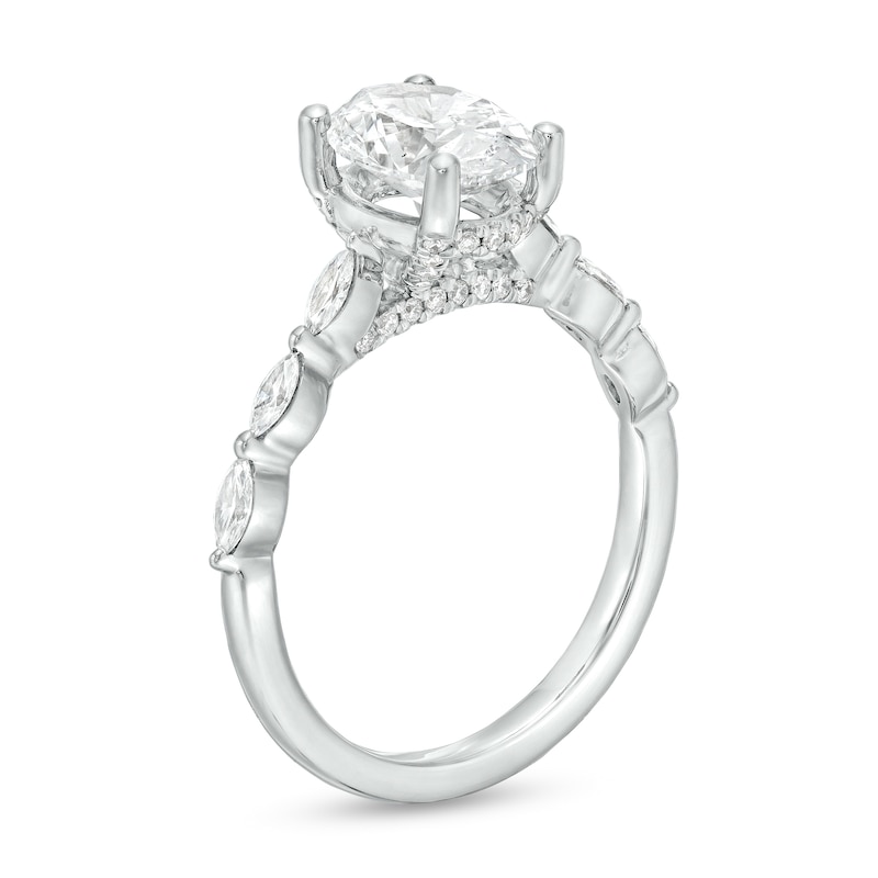 Kleinfeld® x Zales 2-1/5 CT. T.W. Certified Oval Lab-Created Diamond Scallop Shank Engagement Ring in Platinum (F/VS2)