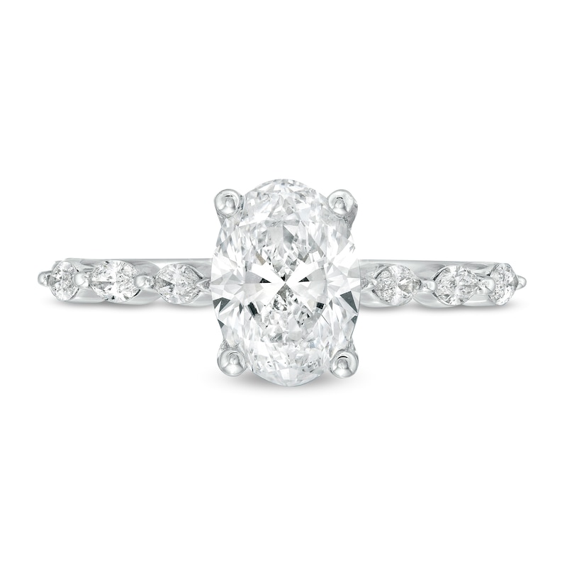 Kleinfeld® x Zales 2-1/5 CT. T.W. Certified Oval Lab-Created Diamond Scallop Shank Engagement Ring in Platinum (F/VS2)