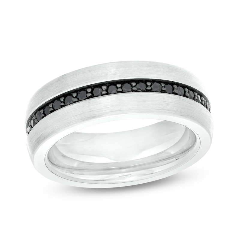 Main Image 1 of Black Sapphire Wedding Band in Tungsten with Black-Ion Plate – Size 10