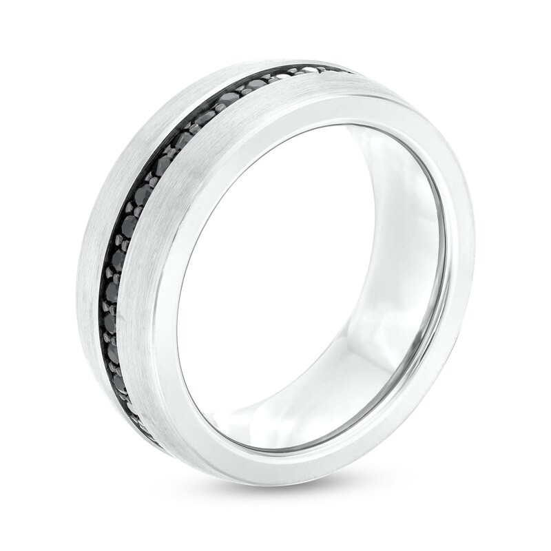 Main Image 3 of Black Sapphire Wedding Band in Tungsten with Black-Ion Plate – Size 10