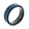 Thumbnail Image 3 of Men's 8.0mm Double Stripe Wedding Band in Tungsten with Black and Blue Ion-Plate – Size 10