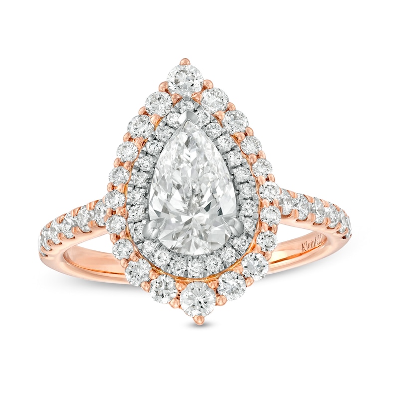 Main Image 1 of Kleinfeld® x Zales 2 CT. T.W. Certified Pear-Shaped Lab-Grown Diamond Engagement Ring in 18K Rose Gold (F/VS2)